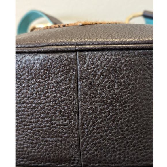 Sweet Tooth Brown Pebbled Grain Cheetah Heart Satchel Handbag - Picture 10 of 15